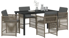 5 részes kerti étkezőszett párnákkal Szürke PE Rattan