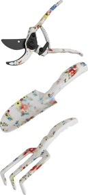 Outsunny 3 Részes Alumínium Kertészeti Készlet - Olló, Kerti Kanál, Kézi Gereblye, Virágmintás - Ideális Növények Metszéséhez és Karbantartásához | Ao