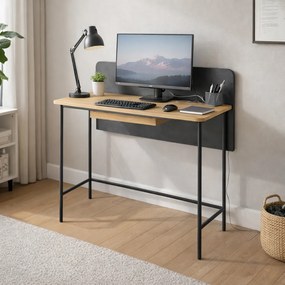 Számítógépasztal, tölgy/fekete, KOMPUS