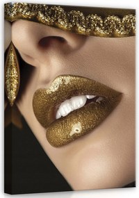 Vászonkép 50x70 Arany ajkak luxus pompa érzékiség misztérium nőiesség ragyogás