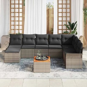 Kerti Kanapé Szett 9 pcs Szürke Poli rattan, acél, tömör akácfa
