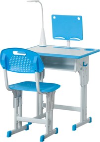 HOMCOM Gyermek Íróasztal és Szék Készlet 6-12 Éveseknek LED Lámpával, Könyvtartóval és Polccal, Kék | Aosom