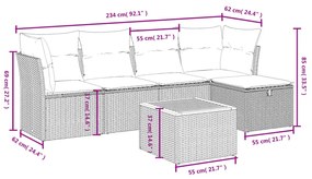 6 részes vegyes bézs polyrattan kerti ülőgarnitúra párnákkal