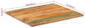 négyszögű tömör újrahasznosított fa asztallap 70x80 cm 25-27 mm