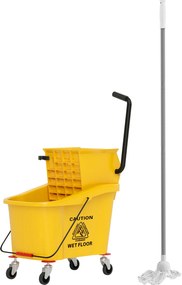 HOMCOM Tisztítókocsi 36 Literes Vödörrel és Presekkel, Háztartási Kocsi Moppa és Fogantyúval Épületek Tisztításához, Irodák Tisztításához Sárga | Aoso
