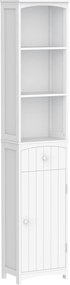 HOMCOM Magas, Keskeny Fürdőszobás Szekrény 1 Fiókkal és 3 Nyitott Polccal - Modern Stílus a Nappaliba, Fürdőszobába és Konyhába 34x24x170 cm Fehér | A