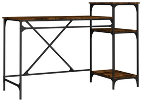 füstös tölgy szerelt fa és vas íróasztal polcokkal 135x50x90 cm