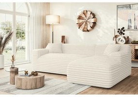 Krémszínű kordbársony sarokkanapé (jobb oldali-heverő résszel) Martin – Ropez