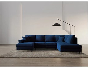 Kék bársony kinyitható tárolóhelyes sarokkanapé (jobb oldali-U alakú) Kyoto – Cosmopolitan Design