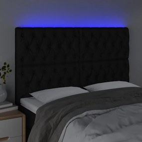 fekete szövet LED-es fejtámla 144x7x118/128 cm