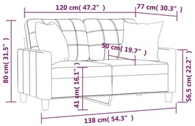 2 személyes cappuccino színű műbőr kanapé díszpárnákkal 120 cm