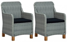 2 db világosszürke polyrattan kerti szék párnával