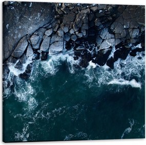 Vászonkép Természet Hullámok Tenger Sziklás Tengerpart Kék víz 60x60