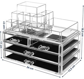 Sminkrendező, akril tároló dobozzal, 4 nagy fiókkal, 24 x 18,5 x 13,5 cm
