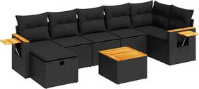 vidaXL 8 részes fekete polyrattan kerti ülőgarnitúra párnákkal