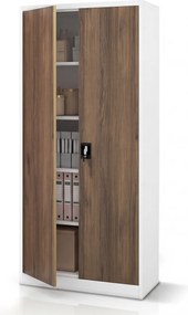 Fém irodai dokumentumszekrény, fehér / dió, 900x1950x400 mm: JAN H Eco Design