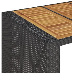 fekete polyrattan kerti bárasztal akácfa lappal 185x80x110 cm