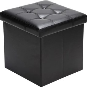 Fekete Összecsukható Puff Láda Ülőke Tároló Pad