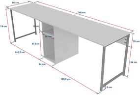 Íróasztal Twin Study Desk - Atlantic Pine, Fekete