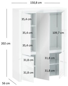 Ruhásszekrény Leona 5D (tükörrel)  (fényes fehér). 1053010