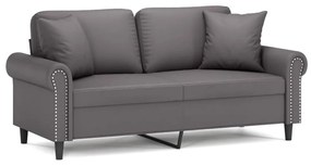 vidaXL 2 személyes szürke műbőr kanapé díszpárnákkal 140 cm