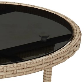 bézs polyrattan és edzett üveg kerti asztal Ø60 x 75 cm