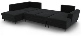 Fekete bársony kinyitható tárolóhelyes sarokkanapé (bal oldali-U alakú) Kyoto – Cosmopolitan Design