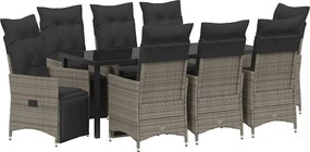 vidaXL Kert étkező szett párnával 9 pcs Szürke polirattan