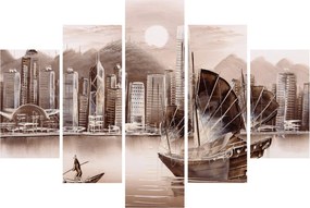 Kép - Victoria Harbour, Hong Kong, szépia hatás (150x105 cm)