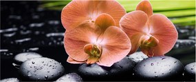 Kép - Narancssárga orchidea pálmalevelekkel (120x50 cm)