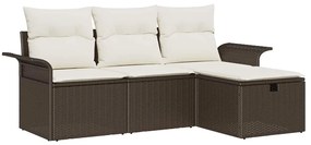 vidaXL Kerti Kanapé Szett párnával tárolóval 4 pcs Barna Poli rattan