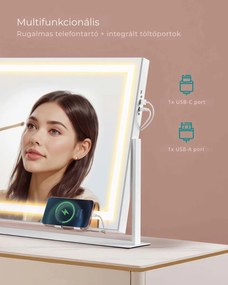 DAHLIA LED világítással ellátott kozmetikai tükör, 10x62,5x45,8 cm, fehér SongmicsHome