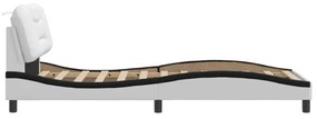 fehér és fekete műbőr ágykeret fejtámlával 90 x 200 cm