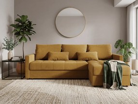 VENORIA L alakú kihúzható sarokkanapé, 220x143 cm, mustársárga + 2 párna INGYEN