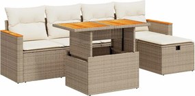vidaXL 6 részes bézs polyrattan kerti ülőgarnitúra párnával