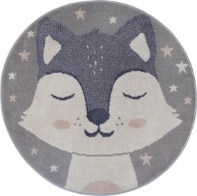 Puha szürke kerek gyerekszőnyeg,róka mintás,kör 140cm