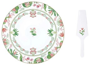 Virágos porcelán tortatál lapáttal 32 cm díszdobozban Botanic Chic