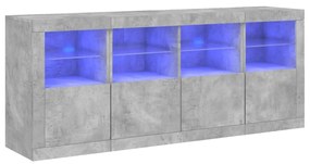betonszürke tálalószekrény LED-világítással 163 x 37 x 67 cm