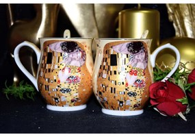 Klimt porcelán bögre kanállal 2 db szív díszdobozban A Csók