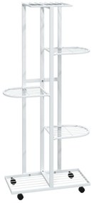 5 szintes fehér vas virágtartó állvány kerekekkel 44x23x100 cm
