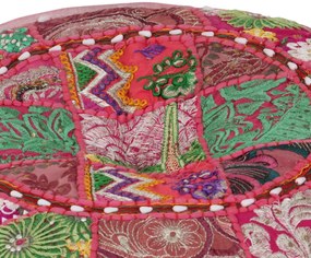 kézzel készült kerek rózsaszín pamut patchwork puff 40 x 20 cm