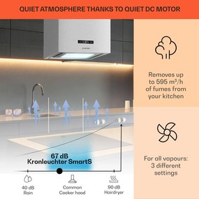 Klarstein Kornleuchter Smart, sziget páraelszívó, 595 m³/ó, vezérlés alkalmazáson keresztül, LED panel