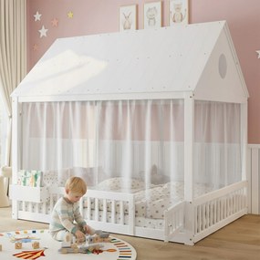 Egyszemélyes ágy Gyerekágy Faház Függöny 140X200CM fehér