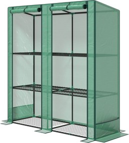 Outsunny Üvegház Penta Tetős Kétszárnyú Ajtóval, Polcokkal, Télen is Védett Fólia Üvegház Acélból, Üvegház Erkélyre, Kertbe, Paradicsomház 144 x 48 x
