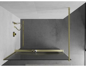 Mexen Kioto+, Walk-In zuhanyparaván polccal és akasztóval 80 x 200 cm, 8 mm-es üveg bordás mintával, arany matt profil, 800-080-121-55-09