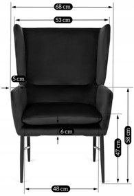 Fotel Fekete Bársony Kárpitozással. ANDRES