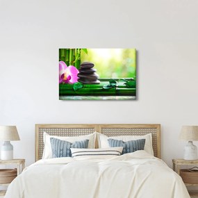 Kép a masszázs kövek és orchideák a vízen (90x60 cm)