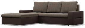 Toronto sarokkanapé, 2 ágyneműtartóval, fonott + műbőr, baloldali, barna