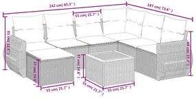 8 részes fekete polyrattan kerti ülőgarnitúra párnákkal