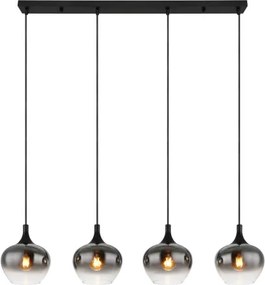 Globo 15548-4H Függesztett lámpa, matt fekete fém, füstszínű üveg, fekete textil kábel, magasságban állítható, HxSzxM: 1000x180x1200mm, izzók nélkül 4x E27 40W 230V